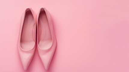 Top view of pale pink women s shoes on pink background Fashion or lifestyle perspective