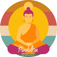 A cartoon of a smiling Buddha with the word Purnima written below him