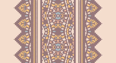 Folk embroidery cross stitch geometric floral pattern. Vector ethnic geometric floral shape seamless pattern. Folk floral embroidery pattern use for textile, home decoration elements, upholstery, etc.