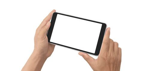 Man hand holding smartphone device and touching screen
