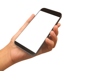 Man hand holding smartphone device and touching screen