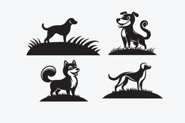 vector, isolated black silhouette of a dog, collection