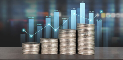 Stack of coin with trading graph, financial investment concept