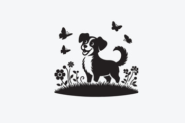 vector, isolated black silhouette of a dog, collection