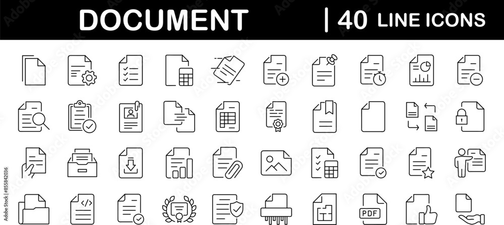 Fototapete document set of web icons in line style. documents linear icon collection. containing contract paper