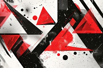 Dynamic abstract geometric design in vibrant red, deep black, and crisp white colors