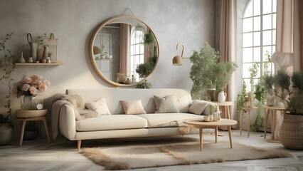 Cozy living room with bohemian decor