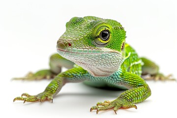 Fototapeta premium Close up of geen anole on white background