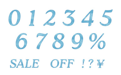 ベクターの水彩タッチの数字素材　ブルー