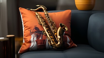 A saxophone resting on a pillow, creating a unique musical display.