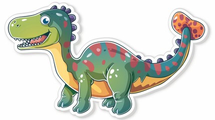 Naklejka premium A green and orange dinosaur sticker on a white background
