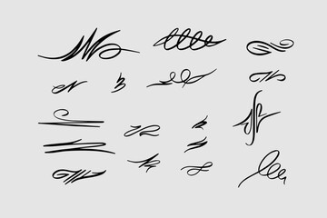 Hand drawn set of smooth Lines, Vector Graphics, Signs, Logo.