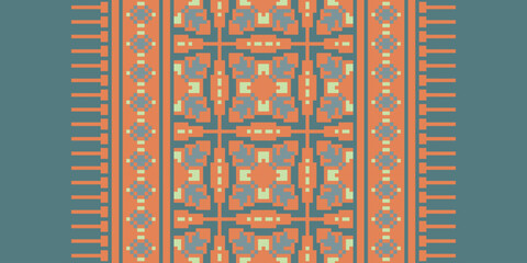 Folk embroidery cross stitch geometric floral pattern. Vector ethnic geometric floral shape seamless pattern. Folk floral embroidery pattern use for textile, home decoration elements, upholstery, etc.