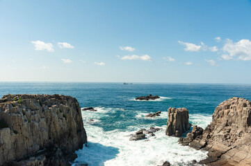 The cliffs and view of the Sea of Japan at Tojinbo in Fukui Prefecture, Japan