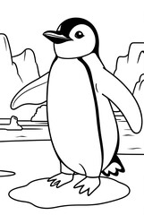 Obraz premium Penguin in iceland Kids and adults coloring page book art, line art on white background