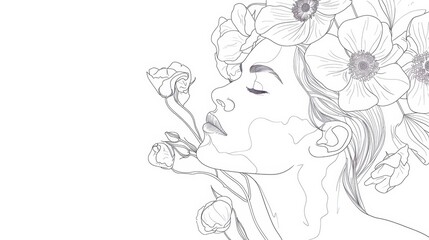 A drawing of a woman with flowers in her hair