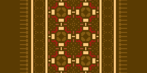 Folk embroidery cross stitch geometric floral pattern. Vector ethnic geometric floral shape seamless pattern. Folk floral embroidery pattern use for textile, home decoration elements, upholstery, etc.