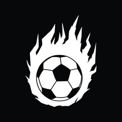 Obraz premium Soccer ball with fire and flame shape illustration. Flaming football simple vector. Isolated on black background.