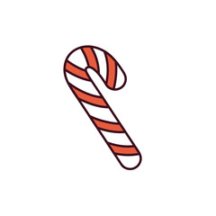 Christmas candy cane, striped sugar stick. Festive hard sweet for New Year. Holiday caramel lolly canes. Traditional Xmas lollipop, yummy treat. Flat isolated vector illustration on white background