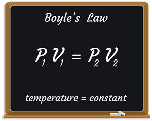 Obraz premium Boyle's law on a black chalkboard. Education. Science. Formula. Vector illustration.