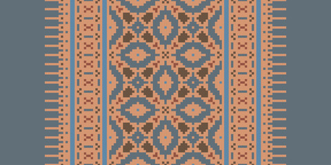 Folk embroidery cross stitch geometric floral pattern. Vector ethnic geometric floral shape seamless pattern. Folk floral embroidery pattern use for textile, home decoration elements, upholstery, etc.