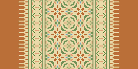 Folk embroidery cross stitch geometric floral pattern. Vector ethnic geometric floral shape seamless pattern. Folk floral embroidery pattern use for textile, home decoration elements, upholstery, etc.