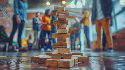 Corporate Team Building Exercise with Engaged Employees Strengthening Teamwork and Business Concept