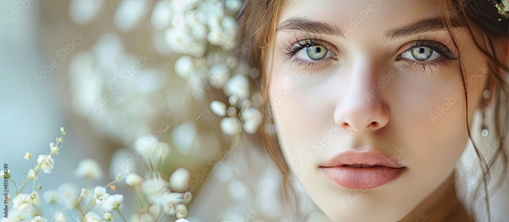 Poster closeup portrait of a beautiful young bride. with copy space image. place for adding text or design