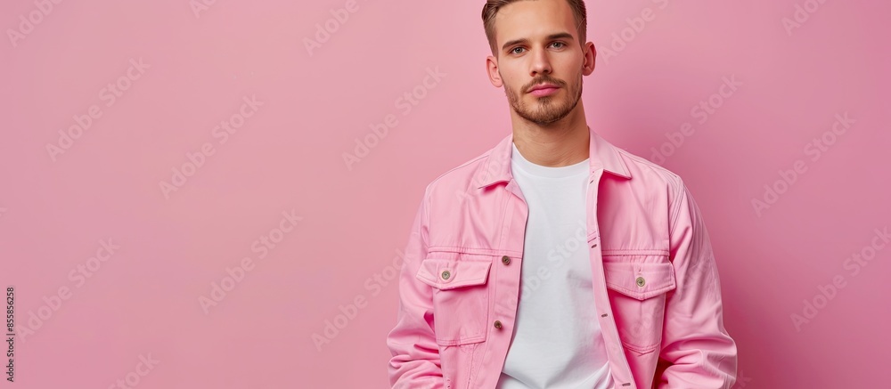 Poster man in fashion concept isolated on pastel background. with copy space image. place for adding text o