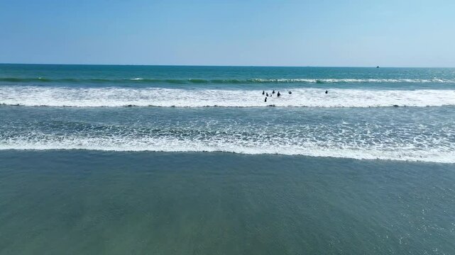 Breathtaking Aerial View of Tourists Enjoying Cox's Bazar, the World's Largest Sea Beach on a Sunny Day
