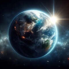 Obraz premium Earth From Space with Sun Rising