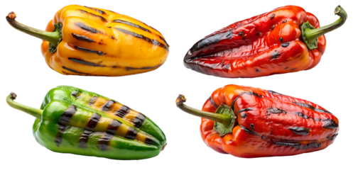 A set of peppers with grilling strips on a white background. The concept of tasty and healthy food.