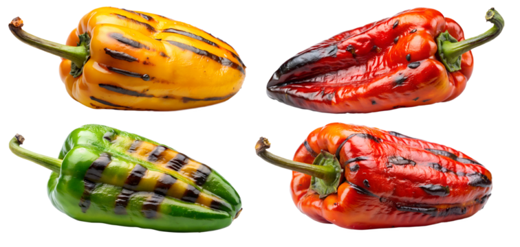 A set of peppers with grilling strips on a white background. The concept of tasty and healthy food.