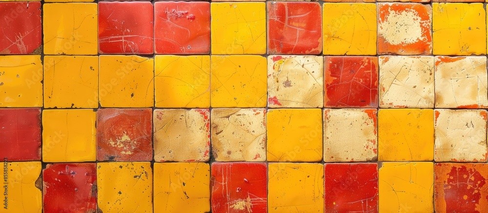 Aufkleber yellow and red tile texture or background, tile floor, wall for kitchen, bathroom etc. with copy spa