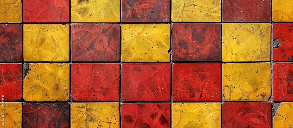 Poster yellow and red tile texture or background, tile floor, wall for kitchen, bathroom etc. with copy spa