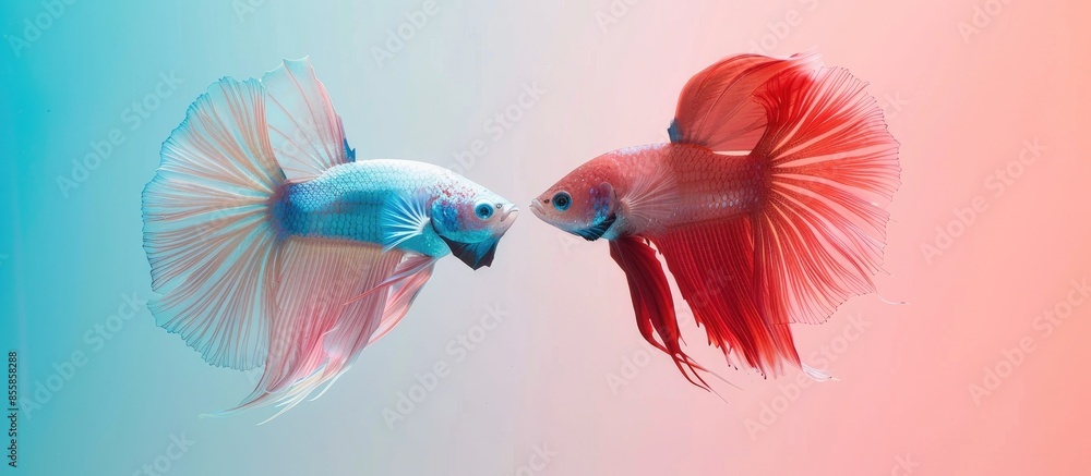 Aufkleber capture the moving moment of siamese fighting fish isolated on pastel background. betta fish. with c