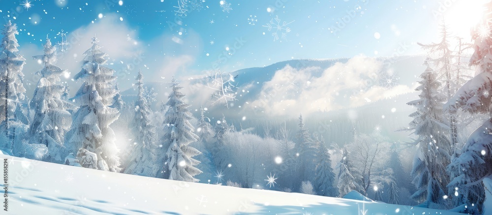 Aufkleber amazing winter landscape - snowfall, sunlight and blue sky. with copy space image. place for adding 