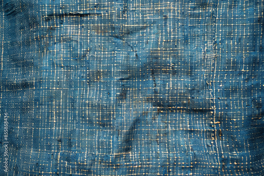 Aufkleber close-up view of textured blue fabric with intricate lines and patterns showing detailed weaving and