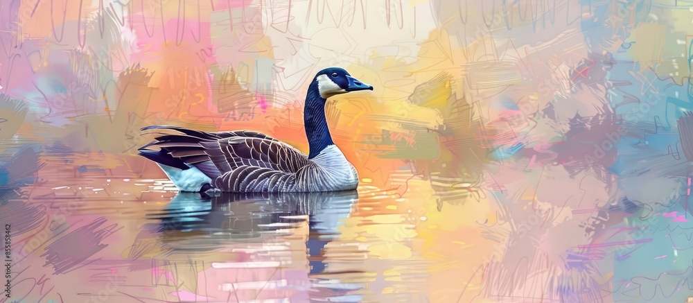 Poster one isolation goose swimming in the water at crowder park pastel background. with copy space image. 