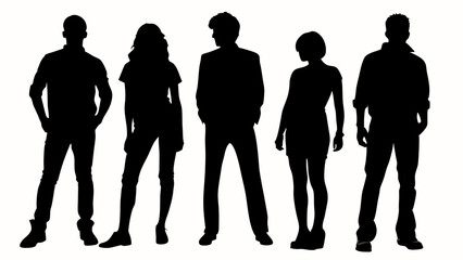 A group of five people are standing in a line