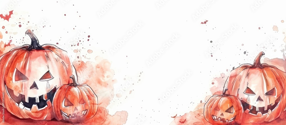 Poster halloween face pumpkin water color. copy space image. place for adding text or design