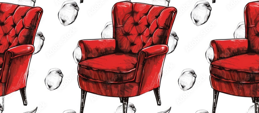 Aufkleber graphic color marker drawing chair with red upholstery seamless pattern. with copy space image. Place for adding text or design