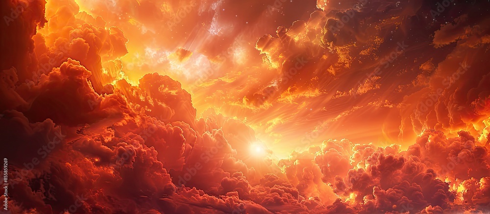 Aufkleber Dramatic fiery and cloudy ambient representing heaven and hell. Copy space image. Place for adding text or design