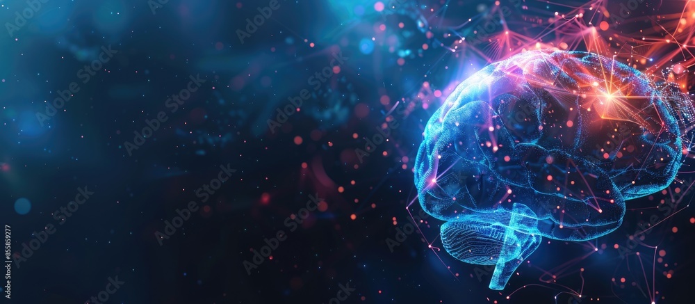 Poster Future internet technology. Futuristic Cyber brain Web banner. Artificial intelligence business concept. Technology and engineering web background. Copy space image. Place for adding text or design