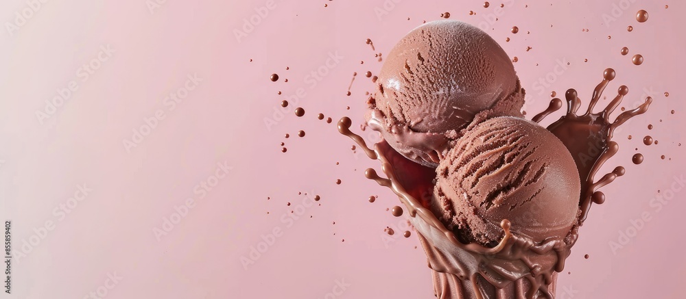 Leinwandbilder classic chocolate ice cream with drops isolated on pastel background. with copy space image. place f