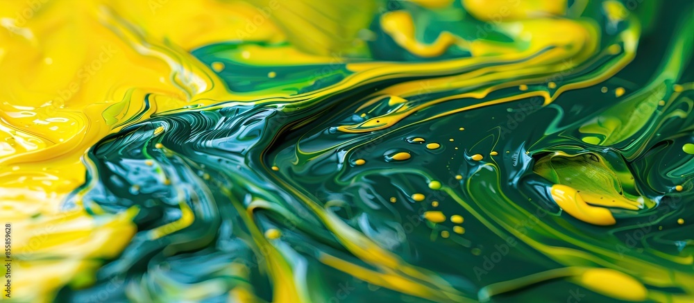 Poster yellow and green paint macro. with copy space image. Place for adding text or design