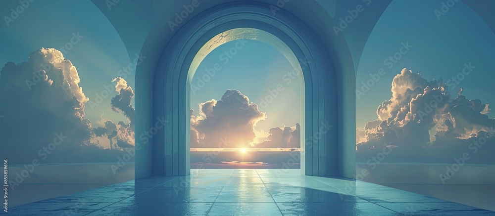 Aufkleber Door to Heaven. Arched passage open to heaven`s sky. Light at end of the tunnel. Hope metaphor. Copy space image. Place for adding text or design
