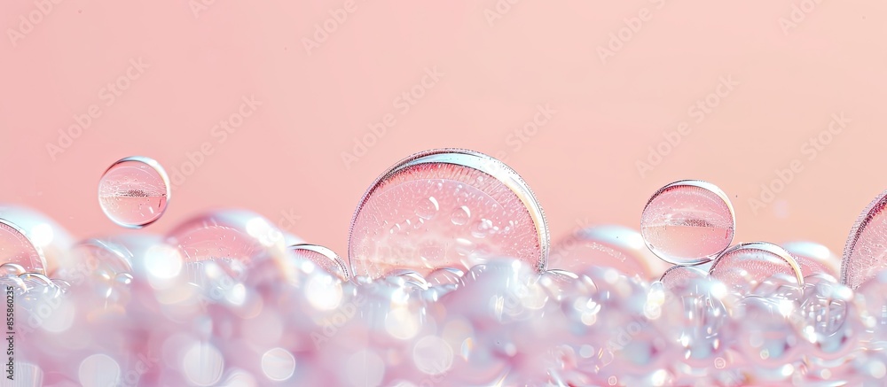 Fototapete close up to row of air bubble , isolated on pastel background. with copy space image. place for addi