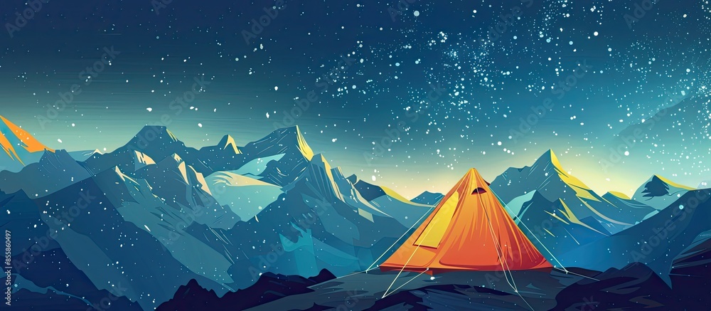 Aufkleber the tent stands on the mountain against the starry sky night summer. copy space image. place for add