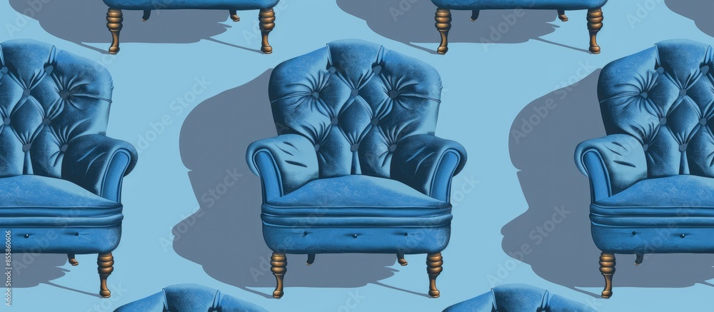 Poster Modern chair pattern seamless blue repeat for any use. with copy space image. Place for adding text or design